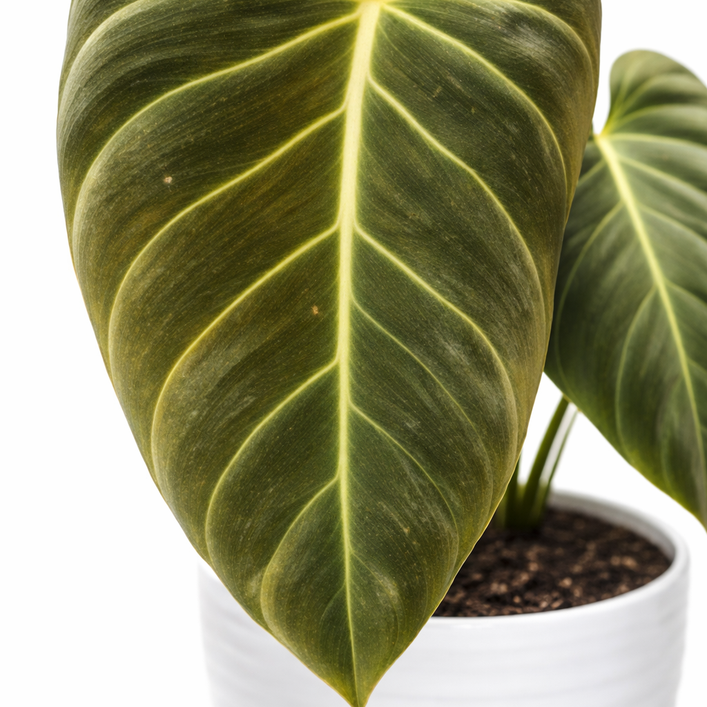Potted plant with large green leaves on a white background