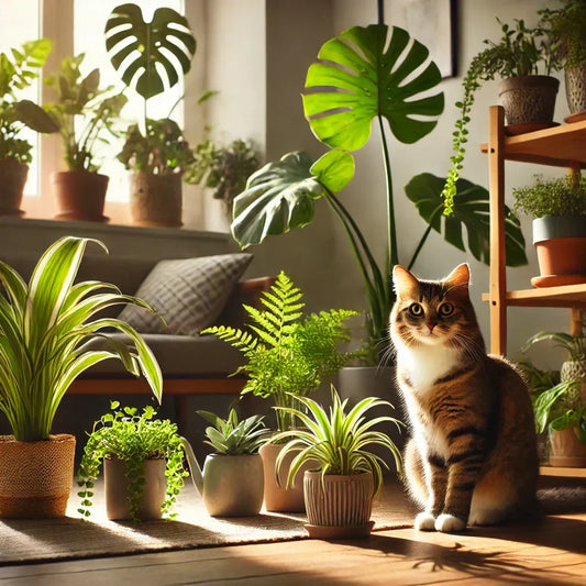 Cat surrounded by houseplants