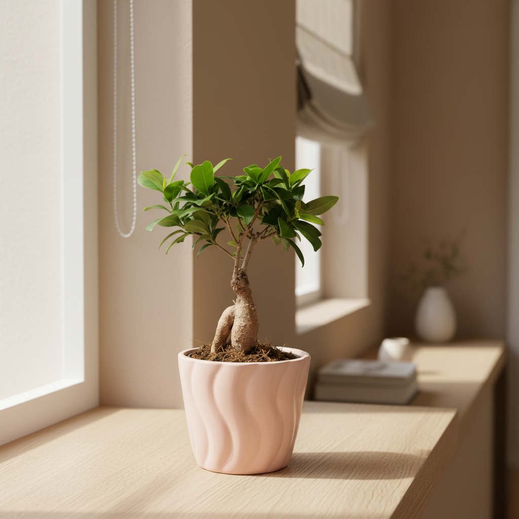 Ficus Ginseng Bonsai styled in a bright airy home interior