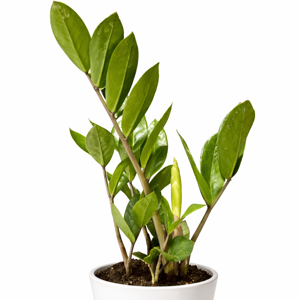 Potted plant with green leaves on a white background