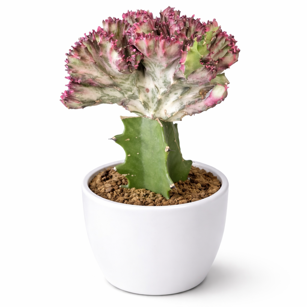 Cactus plant in a white pot on a white background