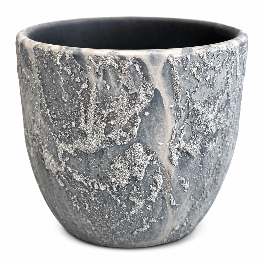 Silver Glitter Decorated Ceramic Pot - 16cm | Houseplant Pot